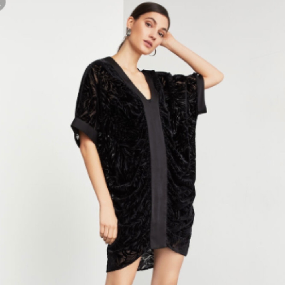 BCBGMAXAZRIA Black Velvet Burnout Dress Sz XS